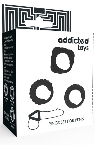 Addicted Toys Penis Ring Set Black - Cockring-Set 2