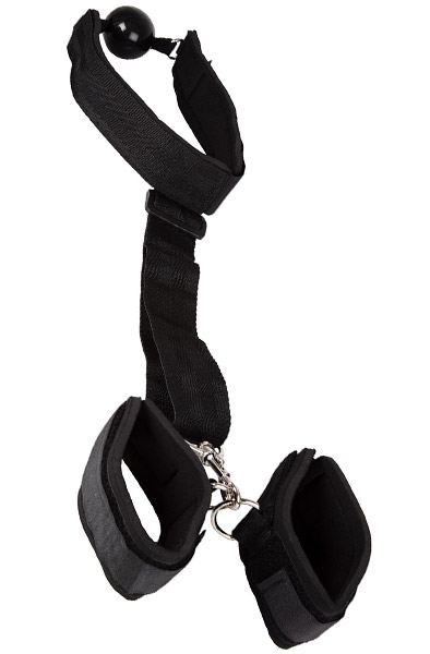 Ball Gag With Wrist Restraints Black - Knebelball mit Handschellen 1
