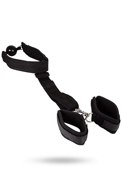 Ball Gag With Wrist Restraints Black - Knebelball mit Handschellen 2