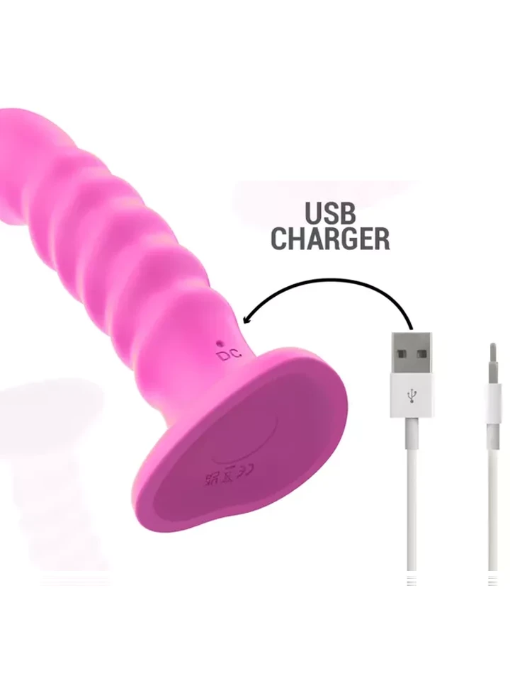 Cindy Spiral Vibrator Remote Pink 19 cm - Vibrating dildo 6