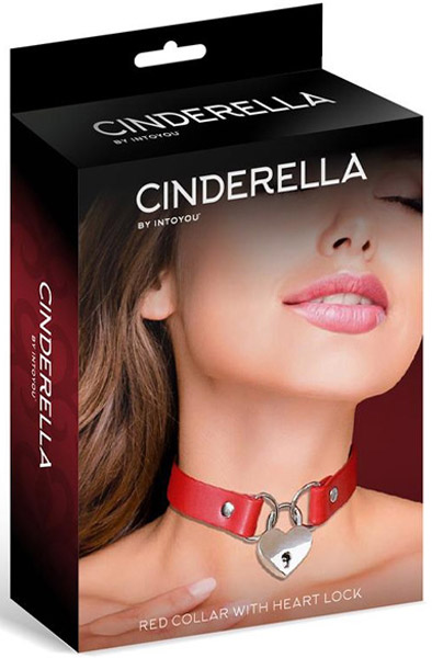Collar With Heart Lock Vegan Leather Red - BDSM Choker 3