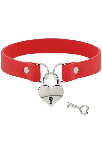 Coquette Hand Crafted Choker Keys Heart Red - BDSM Choker 2