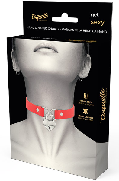 Coquette Hand Crafted Choker Keys Heart Red - BDSM Choker 3