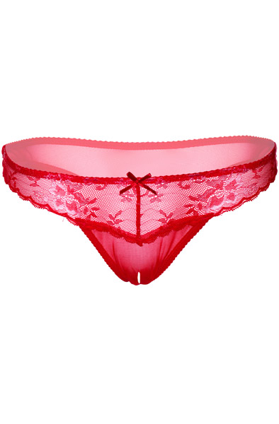 Crotchless Blumenspitze String Rot - Slip ouvert 3