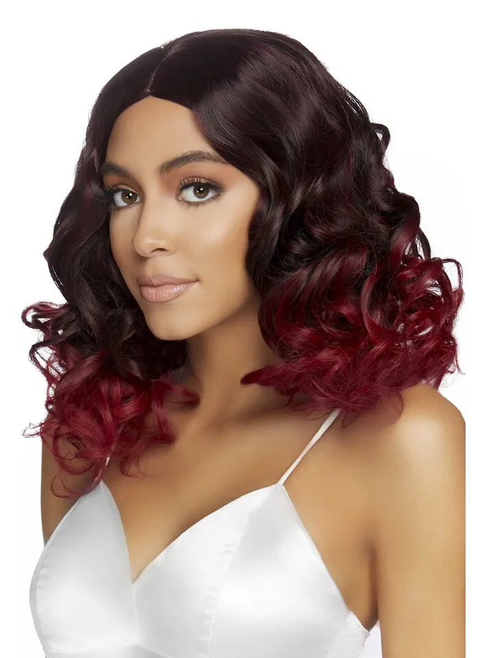 Curly Ombre Long Bob Wig Burgundy - Wig 1 [full]