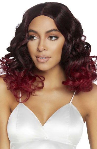 Curly Ombre Long Bob Wig Burgundy - Wig 3