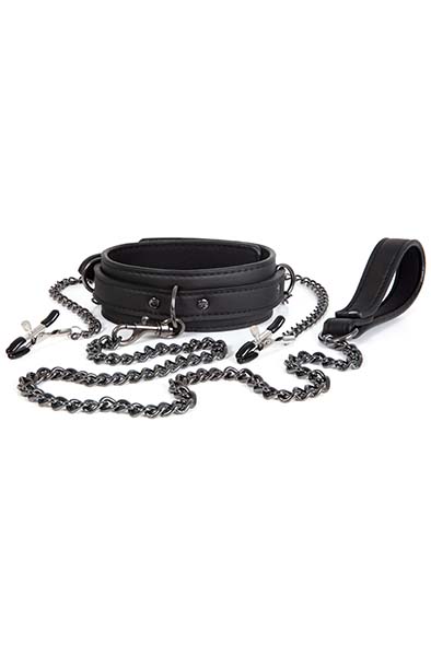 Dark Desire Collar With Nipple Clamps & Leash - Halsbänder mit Brustklammern 1