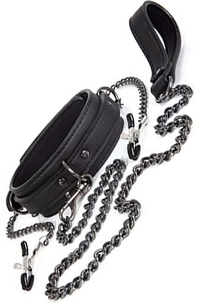 Dark Desire Collar With Nipple Clamps & Leash - Halsbänder mit Brustklammern 2