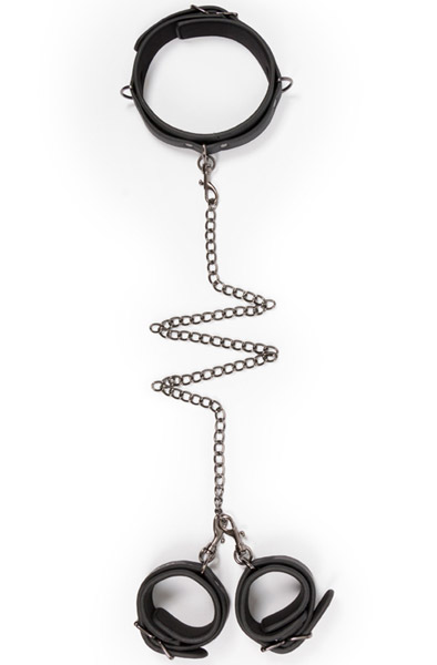 Easytoys Leather Collar With Handcuffs - Halsbänder & Handschellen 1