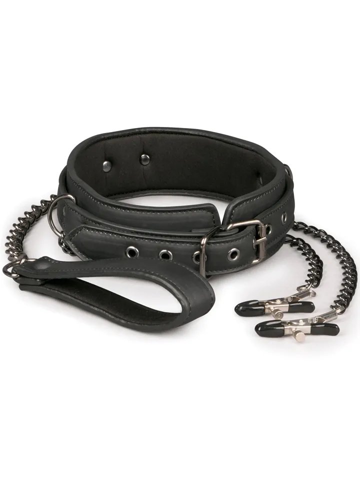Easytoys Leather Collar With Nipple Chains - Necklace with breast clips 1