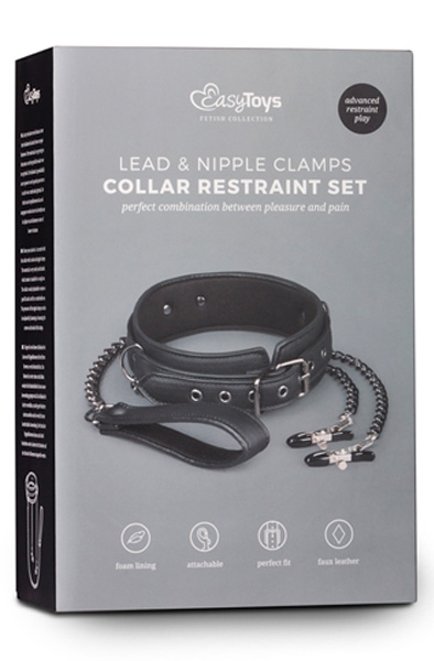 Easytoys Leather Collar With Nipple Chains - Necklace with breast clips 2