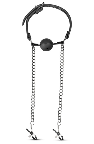 Easytoys Open Ball Gag With Nipple Clamps - Knebelball mit Brustklammern 2