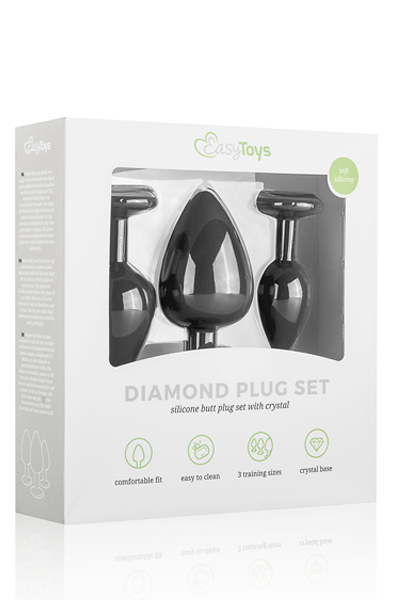 Easytoys Silicone Buttplug Set With Diamond Black - Analplug Set 3