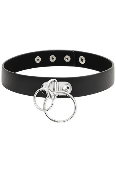 Hand Crafted Choker Vegan Leather Double Ring - BDSM Choker 2