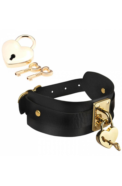 Heart Lock & Key Collar Black - BDSM Choker 2
