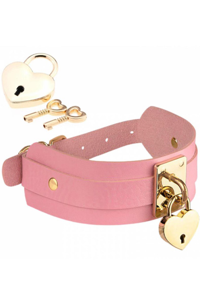 Heart Lock & Key Collar Pink - BDSM Choker 2