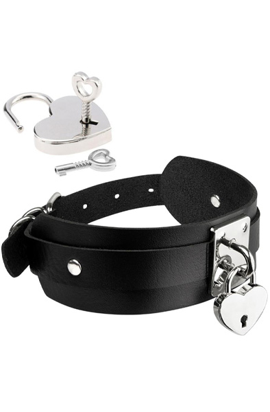 Heart Lock & Key Collar Silver/Black - BDSM Choker 2