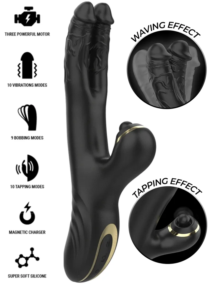 Ibiza Two Dragons Double Vibrator Black - Rabbit vibrator 1