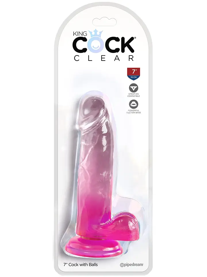 King Cock Transparent mit Hoden Pink 18 cm - Dildo 2