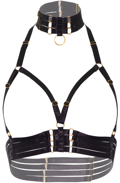 Kinky Diva Open Cup Bra + O-Ring Collar XS-L - Bondage sele 3