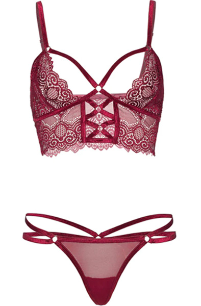 Lace Bralette mit durchsichtigem Tanga in Burgunderrot - Sexy Dessous 3