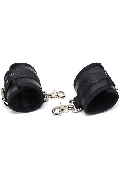 Leather Handcuffs With Big Hoops Black - Handschellen 1