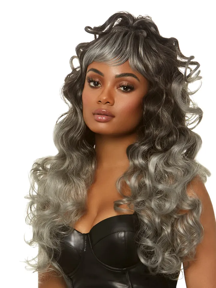 Long Curly Wispy Bang Wig Grey - Wig 1 [full]