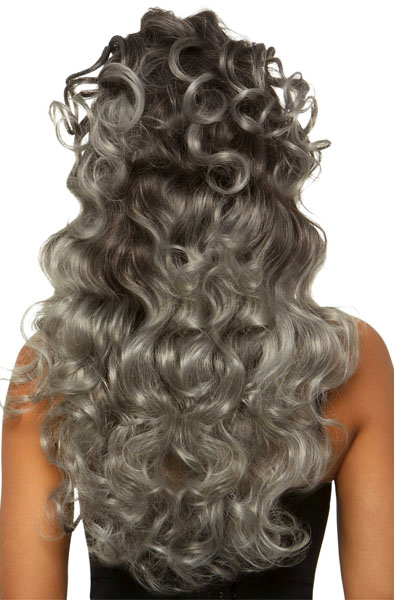 Long Curly Wispy Bang Wig Grey - Wig 2