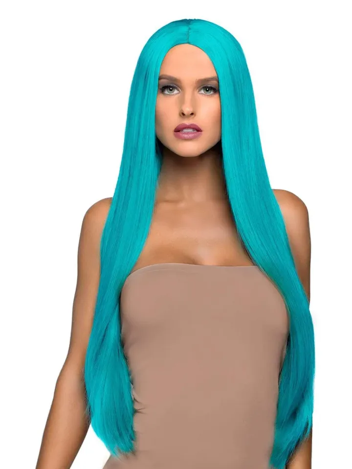 Long Straight Center Part Wig Turquoise - Wig 1 [full]