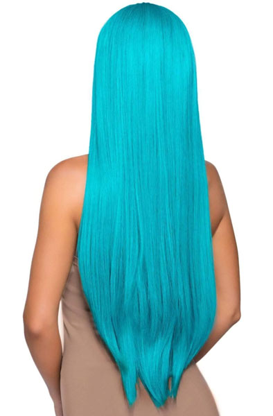 Long Straight Center Part Wig Turquoise - Wig 2