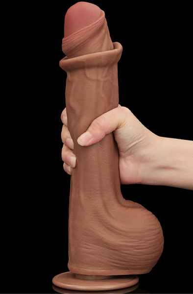 Lovetoy Sliding Skin Dual Layer Dildo Brown 29 cm - XL Dildo 2
