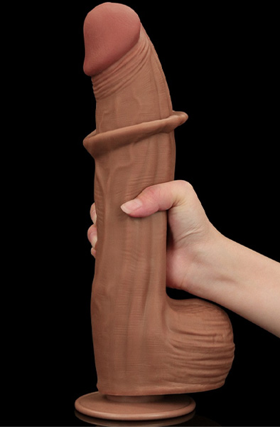 Lovetoy Sliding Skin Dual Layer Dildo Brown 31 cm - XL Dildo 2