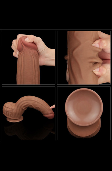 Lovetoy Sliding Skin Dual Layer Dildo Brown 31 cm - XL Dildo 6