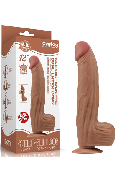 Lovetoy Sliding Skin Dual Layer Dildo Brown 31 cm - XL Dildo 8