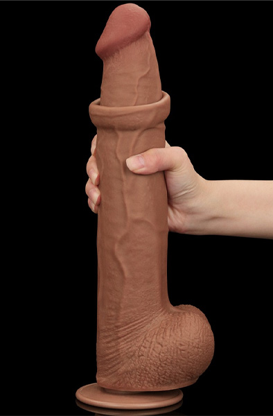 Lovetoy Sliding Skin Dual Layer Dildo Brown 34 cm - XL Dildo 2