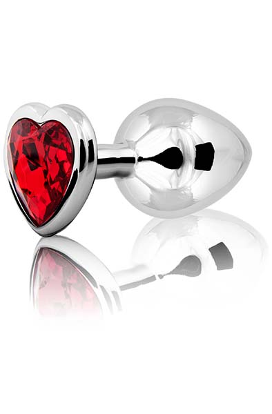 Loving Heart Butt Plug Silver/Red Medium - Analplug aus Metall 1