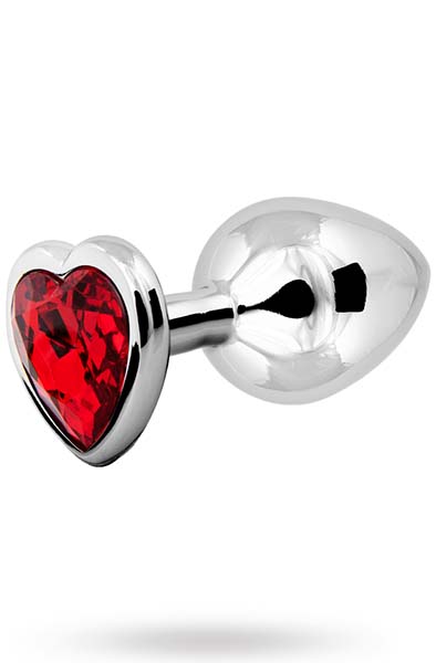 Loving Heart Butt Plug Silver/Red Medium - Analplug aus Metall 3