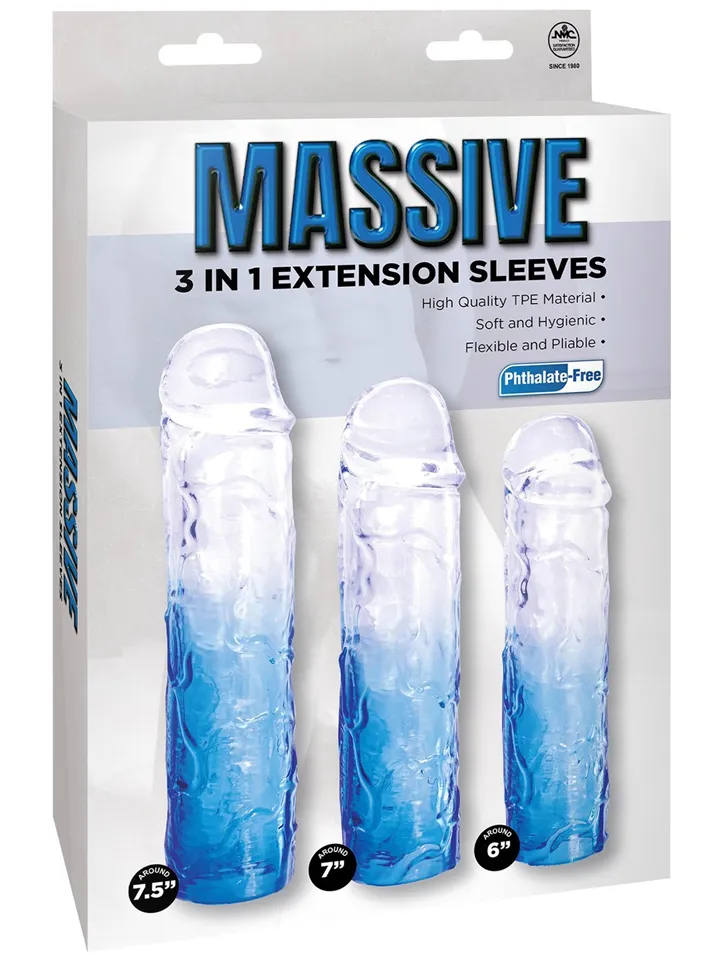 Massive 3-In-1 Extension Sleeve Pack Blue - Penis extender/penis sleeve 3