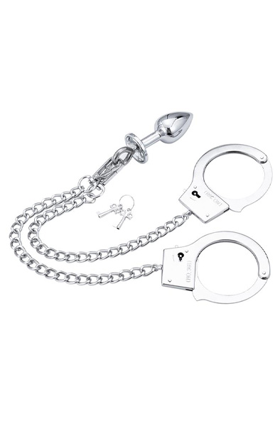 Metal Hand Cuffs With Anal Plug - Analplug aus Metall 1