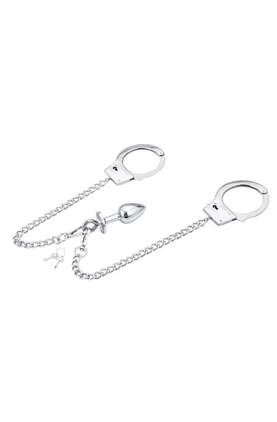 Metal Hand Cuffs With Anal Plug - Analplug aus Metall 2