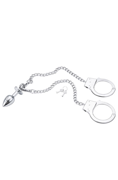 Metal Hand Cuffs With Anal Plug - Analplug aus Metall 3