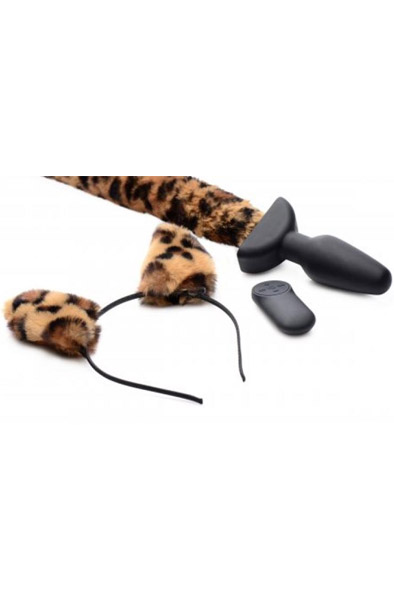 Moving & Vibrating Anal Plug Leopord Tail - Analplug in Tierform 2