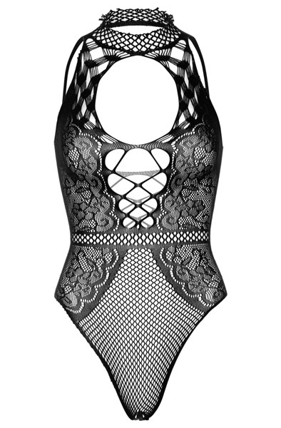 Net & Lace Keyhole Bodysuit Schwarz - Teddy 3