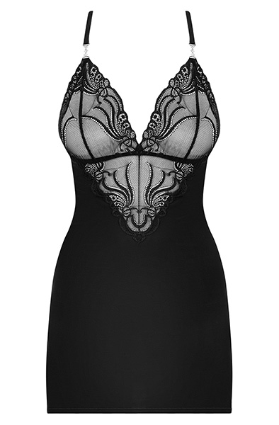 Obsessive 828-CHE-1 Chemise & Thong Black - Sexy lingerie 3