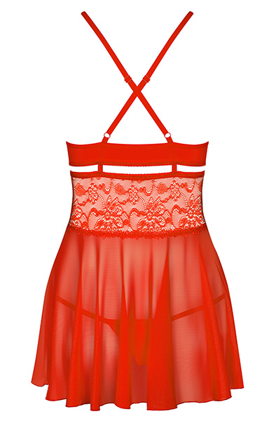 Obsessive 838-BAB-3 Babydoll & Thong Red - Sexy lingerie 4