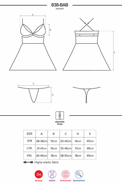 Obsessive 838-BAB Babydoll & Thong Black - Sexy lingerie 5