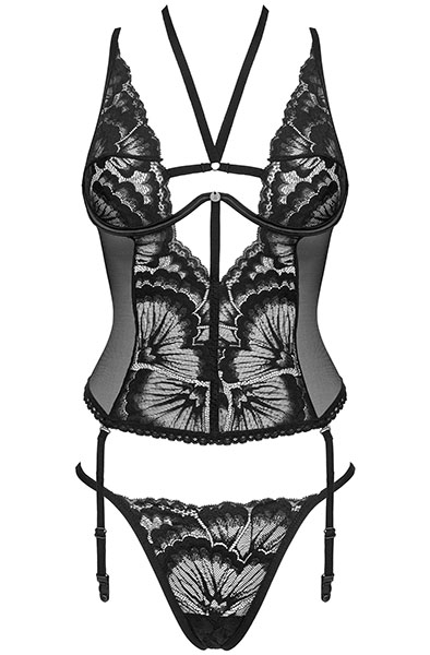 Obsessive Alessya Spitzenkorsett & String in Schwarz - Korsett 3