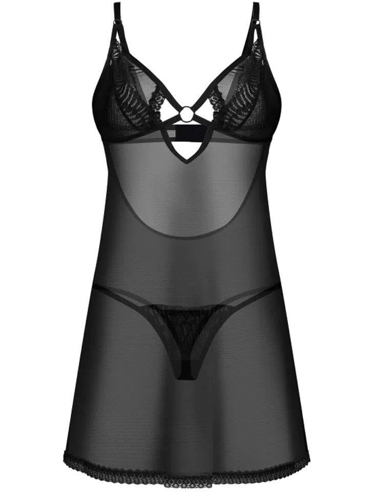 Obsessive Alliane Chemise & Thong Black - Chemise & Babydoll 3