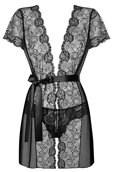 Obsessive Alluria Peignoir & Thong Black - Sexy lingerie 3