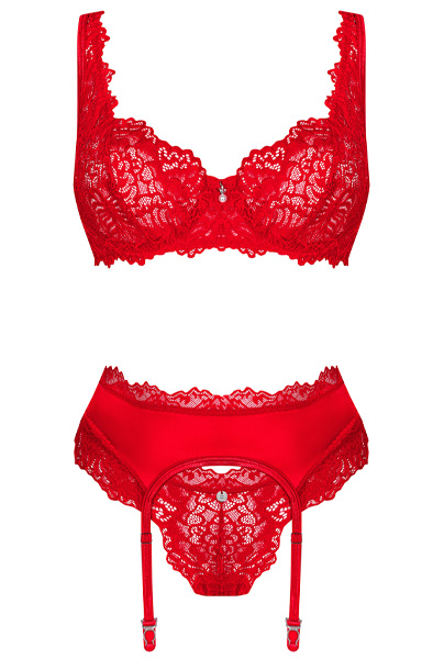 Obsessive Amor Cherris 3-pcs Set Red - Bra & Bra Set 3